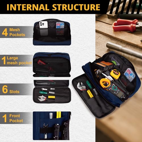 Tactical Tool Bag for Men,Wide Mouth Tool Pouch with Water-Resistant, Multi-purpose Range Bags with Zipper Handle,Heavy Duty Small Tool box organizer for Repairman, Carpenters, Handyman - color: Blue