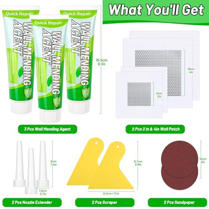 Mckanti Drywall Repair Kit - Spackle & Patch for Wall Holes, Includes 4 Pcs Drywall Patch, Sandpaper, Scraper - color: 3 Pack Wall Spackle