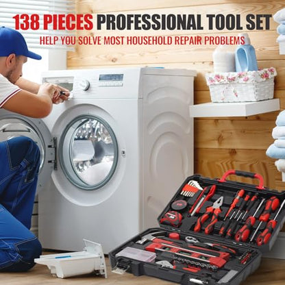 SPICIMOMO Red Home Tool Kit Set - 138 Pieces Red Tool Set, Home Tool Kit for Daily Repairing and Maintenance, Professional Tool Kit Set with Portable Storage Boxes - style: 138 Pieces Red