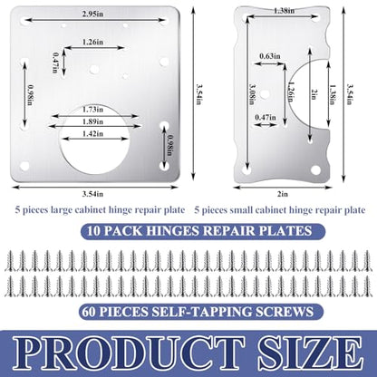 Yaocom 10 Pcs Cabinet Hinge Repair Plate Stainless Steel Hinge Repair Kit Cabinet Door Hinge Repair Plate Kit Hinge Fixing Plate Bracket Kit Hinge Repair Kit Repair Replacement Kit with Screws