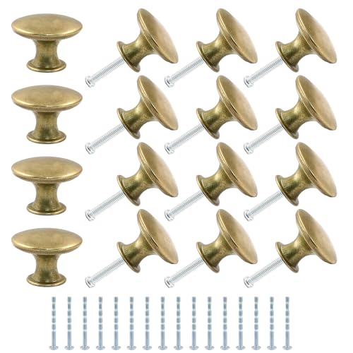16Pcs Antique Brass Kitchen Cabinet Knobs Handle Pulls, 30mm Vintage Round Drawer Knob Pulls for Dresser, Cupboard, Bathroom - color: Brass, size: 16pcs