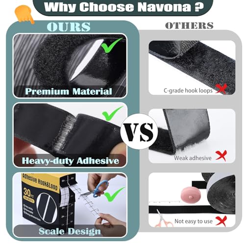 Navona 2 Boxes Heavy Duty Hook and Loop Strips with Adhesive, 60Ft Total x 1 Inch Hook and Loop Tape with Backing for Home, Office, School, and Crafting Projects, White - color: 1inx30ft-white-2Boxes