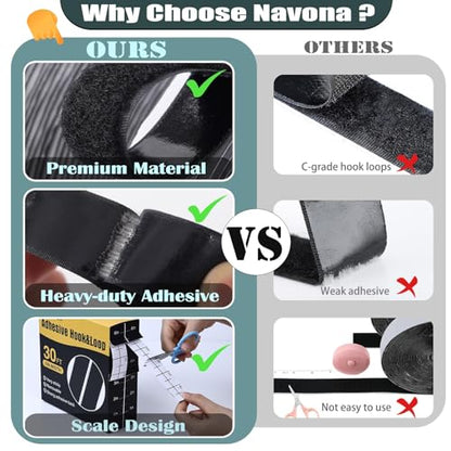 Navona 2 Boxes Heavy Duty Hook and Loop Strips with Adhesive, 60Ft Total x 1 Inch Hook and Loop Tape with Backing for Home, Office, School, and Crafting Projects, White - color: 1inx30ft-white-2Boxes