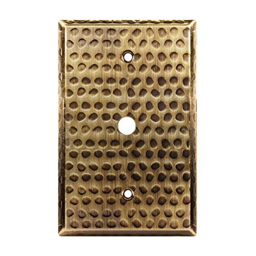 LIDER 0.406" Diameter Hole Phone Cable Metal Wall Plate, Stainless Steel Outlet Cover, Corrosion Resistant, Mid-Size 1-Gang 4.88" x 3.11", Hammered Antique Brass - color: Hammered Antique Brass