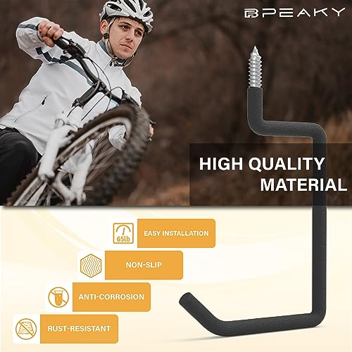 Screw in Ladder Hook, Black Heavy Duty Tool Holders 4PC, Bike Hooks, Wall Mount Garage Storage Hanger, Shelf Organizer for Hanging Bike, Ladder, Folding Chair, Cord - size: 5.7'' (Width:4.72'')