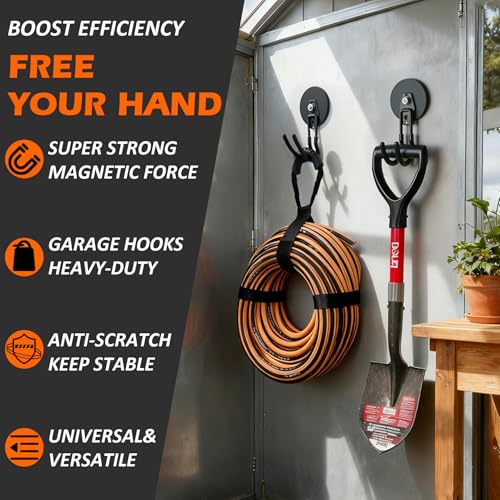 MUTUACTOR Updatde Magnetic Hooks,40lbs 2Packs Strong Magnetic Hooks Heavy Duty,Anti-Scratch Heavy Duty Double Metal J-Hook for Organizing Cordless Impact Drivers Trailer Cord Garden Shovel Tool Box - style: Updated 3.46in Magnet J Black Hooks 2PCS