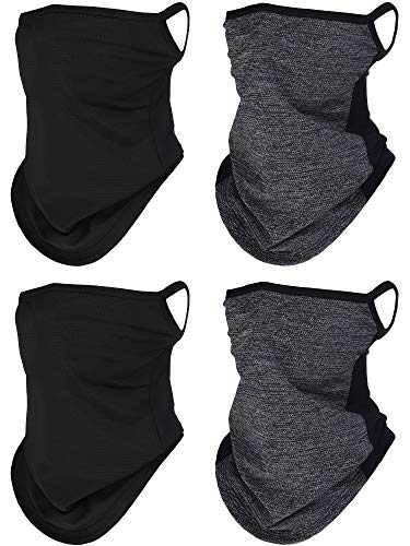 SATINIOR 4 Pcs Neck Gaiter with Ear Loops Neck Covers Bandana Cloth Face Gaiter Mask for Men Women Summer Non Slip Headwear - color: Black, Grey and Black