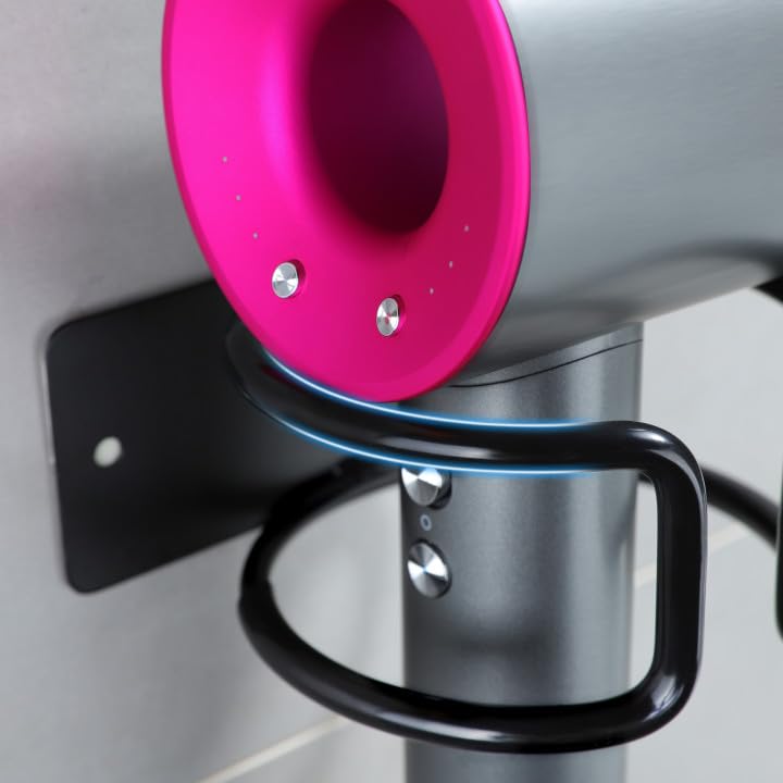 YIGII Universal Hair Dryer Holder Wall Mounted, Self Adhesive Blow Dryer Hanger Compatible with Most Hair Dryers, Stainless Steel Hairdryer Holder Rack for Bathroom Cabinet (Black) - color: Matte Black