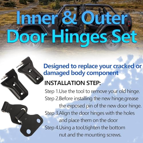 for Jeep Door Hinges Wrangler JL Inside and Outside 4 Door Hinge Assembly Kits Compatible with Jeep Wrangler JL & Gladiator JT 2018-2026 (16 Pcs w/ 36 Pcs Screws) - size: for Jeep JL (16Pcs)