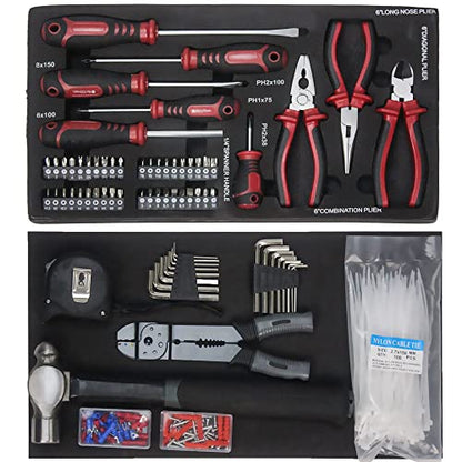 Runboll Mechanics Tool Set 339-Piece 3-Drawer Toolbox with Tools Kits Included, with pliers, ball hammer, screwdrivers, wrenches, Hex Keys, and More - color: Black, size: Toolbox w/ Kits