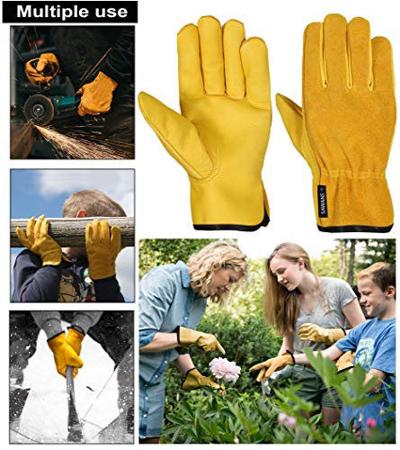 SAWANS Leather Working Gloves Work Gardening Gloves Thorn Proof Garden Heavy Duty Utility Men Women Construction - size: X-Large
