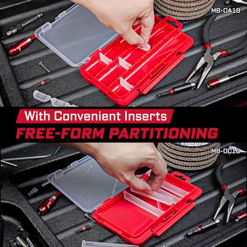 Geinxurn Small Flat Storage Parts Organizer, 4Pcs Red Portable Transparent Plastic Small Parts Tools Box with Removable Dividers, Screwdriver Bit Cases Storage(4 Pieces) - style: Flat-4pcs