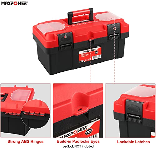 MAXPOWER Tool Box 16 inch, Plastic Small Tool Box with Latch and Removable Tray, Lockable Toolbox for Home - style: 16" red