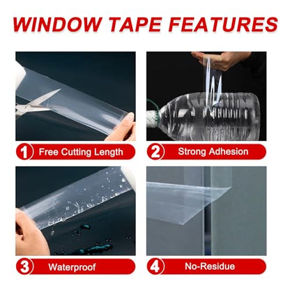 Transparent Window Seal Weather Sealing Tape 2 Inch x 35 Yards Weather Stripping Residue Free Clear Window Insulation Tape for Shower Glass Gaps and Doors Windproof Tape - size: 2 IN - 35 Yards Clear
