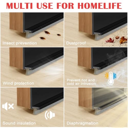 39” Door Sweep for Bottom of Door, Self-Adhesive Door Draft Stopper with Installation-Free Brush, Weather Stripping Seal for Dust, Noise & Air Insulation, Black