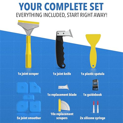 Caulking Tool [23-Piece Kit] Professional Stainless Steel Scraper, Silicone Remover & Finisher Tools [10 Blades + 5 Finishers] Heavy Duty Set for Bathroom & Kitchen - color: Set L