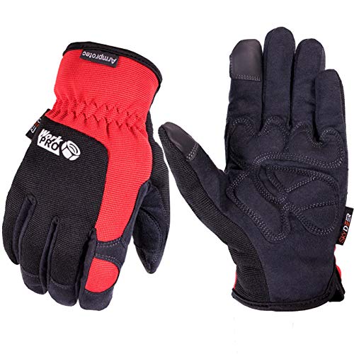 SKYDEER Mens Work Gloves, Touch screen Utility Mechanic Gloves, Flexible Breathable Fit and Padded Knuckles & Palm Protection (SD8821/M) - color: Red-black, size: Medium