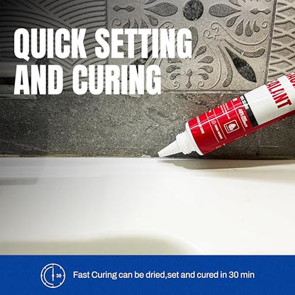 GH1200 White Silicone Sealant - 150 ML/5 FL Oz Waterproof Sealant for Kitchen & Bathroom - Shrink & Crack Proof Silicone Caulk - Indoor & Outdoor Use Sealant - Strong Formula Silicone Adhesive Tube