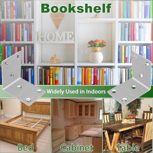 40PCS L Bracket Corner Braces, 304 Stainless Steel Shelf Bracket for Wood, Shelves, Bookshelf Support 90° L Shape Joint Angle Brackets.(Silver,2.6X1.89X0.08IN) - size: 2.6X1.89X0.08IN
