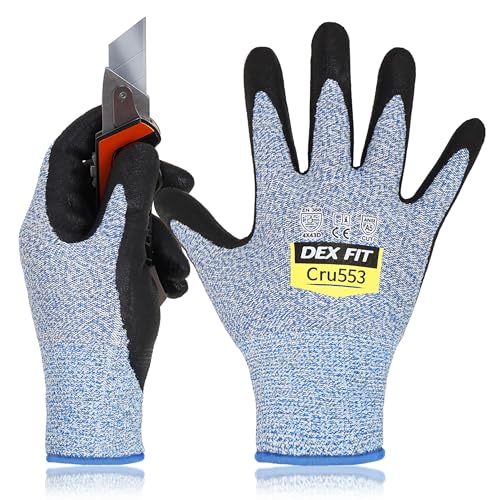 DEX FIT Level 5 Cut Resistant Gloves Cru553, 3D-Comfort Stretchy Fit, Power Grip, Professional Grade, Thin, Touch-Screen Compatible, Durable, Machine Washable; Blue XS (6) 1 Pair - color: Blue, size: X-Small