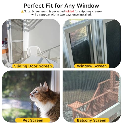 48"x118" Window Screen Replacement Kit & Screen Door Repair Kit, Fiberglass Mesh Roll with Spline, Roller, Hook, Cutter & Ruler, Sliding Screen Door & Window Mesh Replacement for Patio, Porch, Home - size: 48'' x 118''