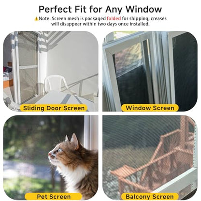 48"x118" Window Screen Replacement Kit & Screen Door Repair Kit, Fiberglass Mesh Roll with Spline, Roller, Hook, Cutter & Ruler, Sliding Screen Door & Window Mesh Replacement for Patio, Porch, Home - size: 48'' x 118''