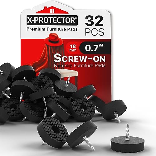 X-Protector Screw On Rubber Feet - 32 PCS 0.7" - Premium Non Slip Furniture Pads - Anti Skid Pads for Furniture Feet - Chair Leg Protectors - Furniture Grippers for All Surfaces - Protect Any Floors! - size: 0.7"