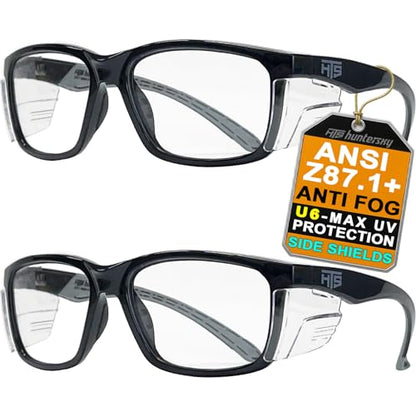 HTS HUNTERSKY E60 Anti-Fog Safety Glasses with Side Shields ANSI Z87 Eye Protection for Men Women Lab Chemistry Goggles DIY - color: Black & Clear - 2
