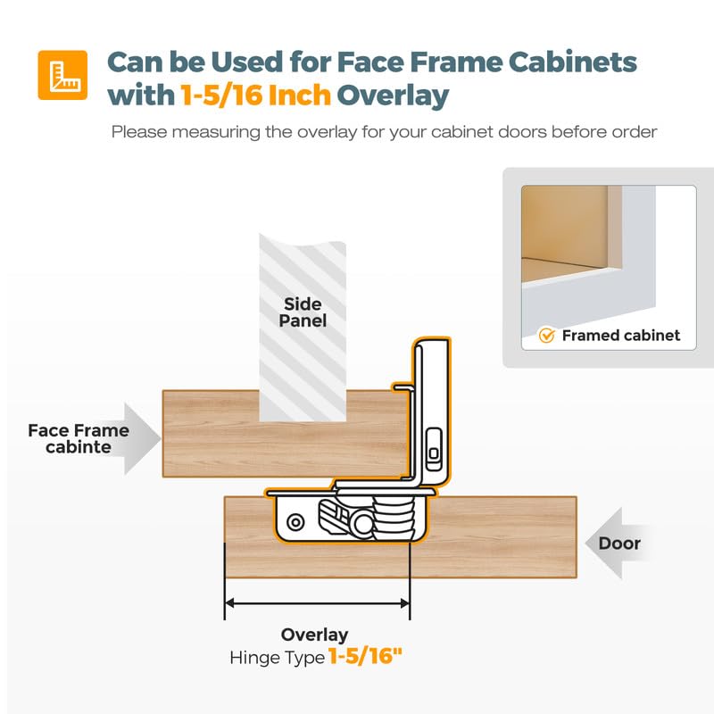 HOME EDIT 2 Pack 1 Pair 1-5/16 inch Overlay Soft Close Cabinet Hinges for Kitchen, Stainless Steel Three-Way Adjustable, Concealed Self-Closing Door Hinges - size: 1-5/16 inch Overlay