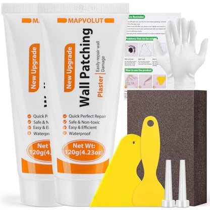 MAPVOLUT Drywall Repair Kit, 2 Pack Wall Mending Agent with 2 Scraper, Proective Gloves, Quick and Easy Solution to Fill The Holes and Crack for Home Wall, Plaster Wall Dent Repair