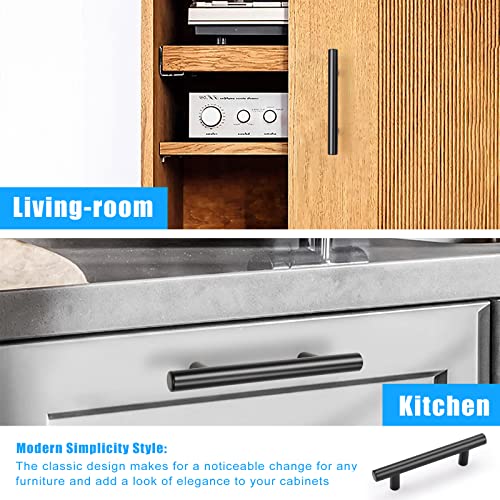 KNOBWELL 6 Pack 3" Kitchen Cabinet Handles Black, Modern Matte Black Dresser Drawer Pulls for Cupboard Vanity Closet, 5" Overall Length - color: Black, size: 3 inch(76mm)