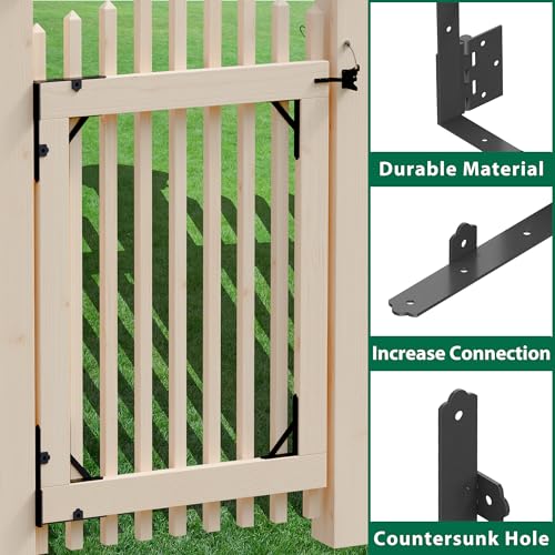 Heavy Duty Anti Sag Door Kit Gate Corner Brace Brackets for DIY Doors, Anti Sag Gate Kit with Self-Locking Gate Latch, Suitable for Wooden and PVC Fence Doors (1 Set)