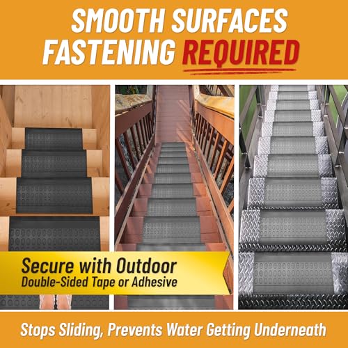 Ottomanson Bullnose Stair Treads Outdoor – Coin Heavy-Duty Non-Slip Stair Mats – Best Grip on Concrete, Brick & Textured Step – Fastening Required for Wooden & RV Steps, Pack of 5 - color: Black Coin - Bullnose