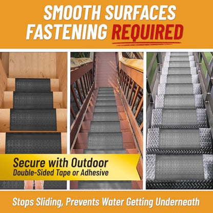 Ottomanson Bullnose Stair Treads Outdoor – Coin Heavy-Duty Non-Slip Stair Mats – Best Grip on Concrete, Brick & Textured Step – Fastening Required for Wooden & RV Steps, Pack of 5 - color: Black Coin - Bullnose