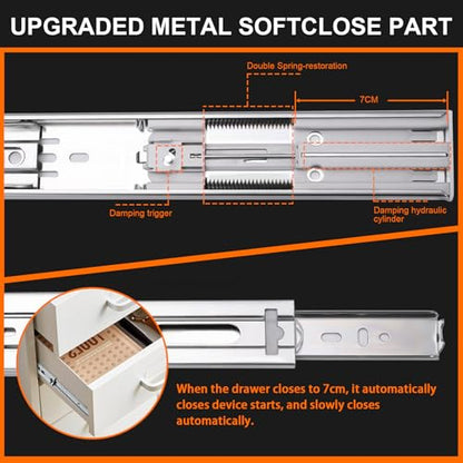 22 inch Drawer Slides 4 Pairs (8pcs) Soft Close 3 fold Full Extension Side Mount Cabinet Drawer Glides 22" Silver Cabinet Rails for Dresser, Cabinet, Kitchen 100 LB Capacity - size: 22inch-550mm