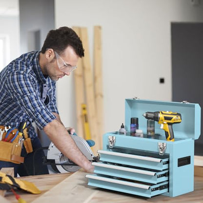 Heavy-Duty Metal Tool Chest with Drawers, Powder-Coated for Garage & Home (Blue) - color: Blue