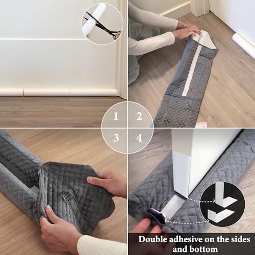 Ciieyuo Premium Velvet Under Door Draft Stopper, 30'' to 36'' Adjustable Gap Filler, Double-Sided Windproof Seal, Easy Install to Block Noise, Cold Air, Light, Dust, and Drafts - color: Gray, size: 30'' to 36''