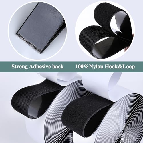 Navona 27Ft x 2 Inch Hook and Loop Strips with Adhesive, Heavy Duty Self Adhesive Tape with Back, Strong Sticky Back Fastener Roll for Home, Office, School, Crafting, Black - color: 2in x 27ft-black
