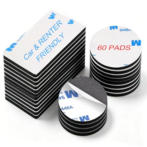 Removable Double Sided Adhesive Sticky Pads, 60 Pcs Heavy Duty 3mm EVA Foam Mounting Strips – Renter Friendly, Wall Safe, No Residue, for Walls, Car, Picture Hanging, Rugs, Home Office (Black)