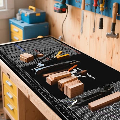 Rubber Work Mat 100cm×40cm, Rubber Cutting Pad with Standard Metric Conversion Charts Tap Drill Sizes Reference, Bench Mat for Handicraft/Mechanical/Woodworking/Sewing Enthusiasts
