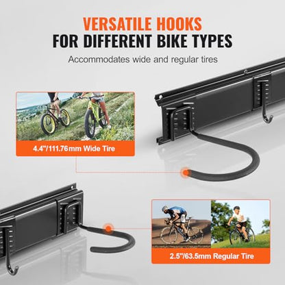 VEVOR Bike Storage Rack, 6 Bike Racks and 3 Helmets Hooks, Wall Mount Bike Storage Hanger, Home & Garage Organizer, Customizable for Various Bike Sizes, Adjustable Holder, Holds Up to 300 lbs, 48-inch - size: 48 Inch