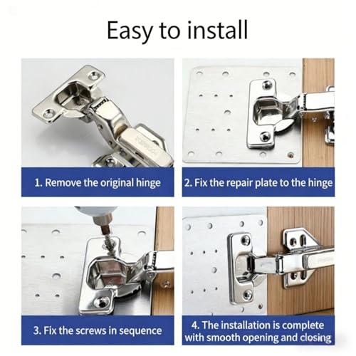 8PCSKitchen Cabinet Door Repair Platekit:UKFMLNLStainless Steel Hinges Fixion Plate,Suitable for Repairing and Securing Loose and Sagging Cabinet Doors at Home