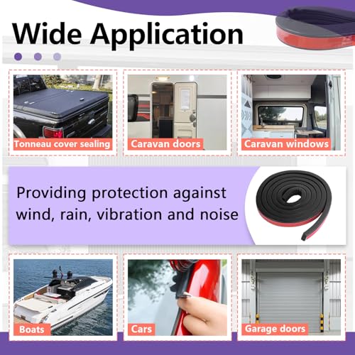 326A0004 Ribbed Bulkhead Seal Strip 3/5 in x 65 in, Self-Adhesive EPDM Ribbed Foam Rubber Weather Stripping for Tonneau Cover, Truck Bed Cover, RV, Boat, Auto, Marine, Garage Door (Black, 1 Pcs)