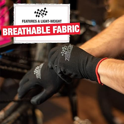 Finish Line Mechanic Grip Gloves for Bicycles, Latex-Free Gloves with Tactile-Enhancing Coating, Textured Palm for Superior Grip, Breathable Upper Fabric Keeps Hands Cool and Dry – Large, 3 Pack