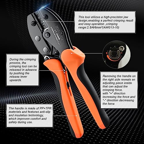 Solar Panel Connector Crimping Tool Kit with 1 Crimper, 15 Pairs Connectors and 1 Spanner Wrench - Essential Tools for Solar Installation Assembly