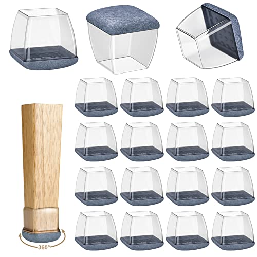 16 Pack Chair Leg Floor Protectors for Hardwood Floors, Round Rubber Furniture Sliders, 360°Felt Pad Bottom Wrapped Thickening Silicone Furniture Legs Caps Covers(Square,Clear-Gray-L Plus) - size: Trans-Grey-L plus