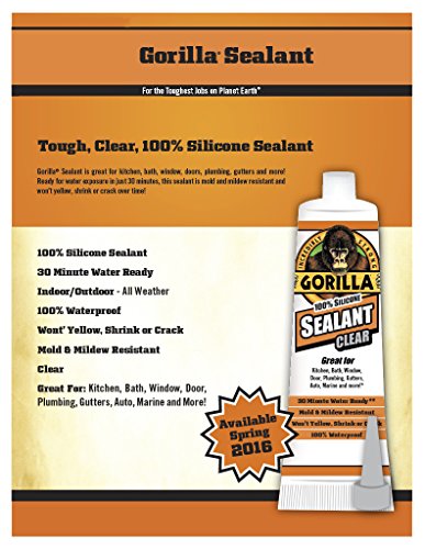 Gorilla Clear 100% Silicone Sealant Caulk, 2.8 Ounce Squeeze Tube, Clear, (Pack of 5)