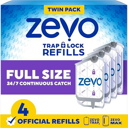 Zevo Flying Insect Trap Official Refill Cartridges - Fits Both Zevo Trap & MAX Indoor Fly Trap - Authentic Trap+Lock Technology to Catch Gnats, House & Fruit Flies (4 Official Refill Cartridges) - style: 4 Refill Cartridges