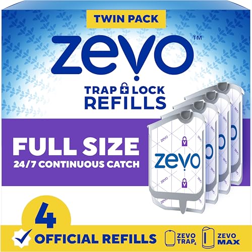 Zevo Flying Insect Trap Official Refill Cartridges - Fits Both Zevo Trap & MAX Indoor Fly Trap - Authentic Trap+Lock Technology to Catch Gnats, House & Fruit Flies (4 Official Refill Cartridges) - style: 4 Refill Cartridges