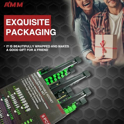 AMM 9-Piece Socket Organizer, 1/2 inch, 3/8 inch and 1/4 inch Drive ABS Tools-Green Socket Holder,Heavy Duty Socket Racks, Premium Quality Socket Clip Rail Holder,The Best Tool Trays in The Garage - color: Green, size: 9PC